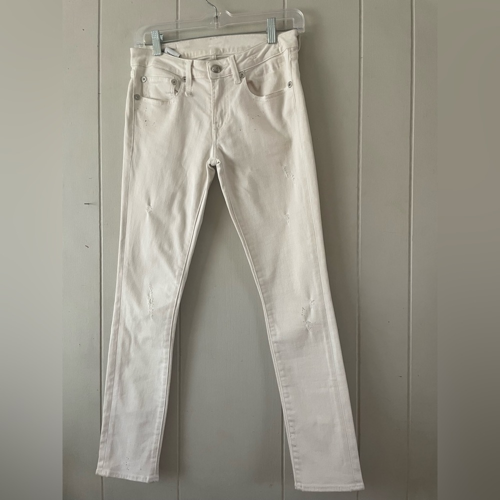 R13 Kate Skinny Jeans Women's 27 White Orion Paint  Splatter Distressed Denim